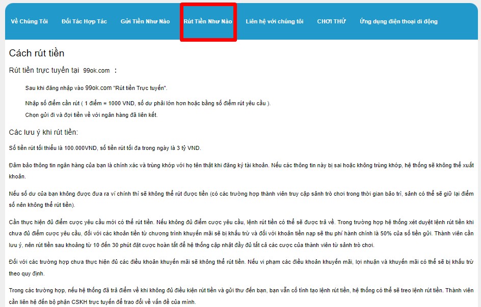 Tổng hợp những điều kiện và quy định rút tiền 99ok mới nhất