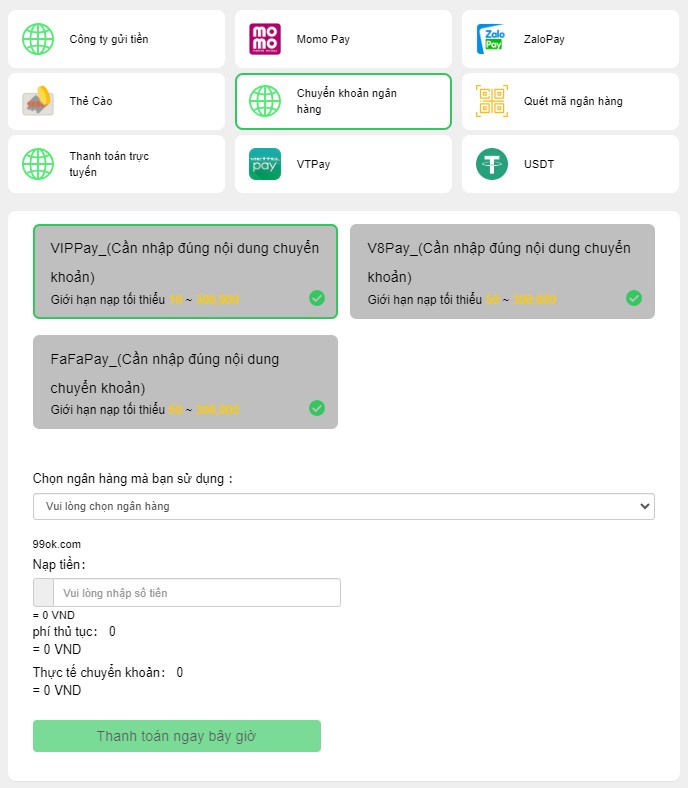 Hướng dẫn cách nạp tiền 99ok qua ngân hàng cực dễ